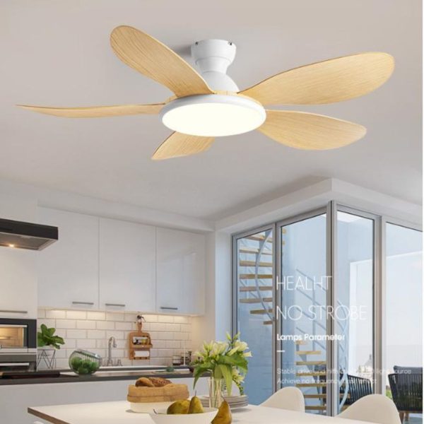 Đèn Quạt Trần 5 Cánh Vân Gỗ Quang Phổ Bảo Vệ Mắt 3 Chế Đố Sáng, 6 Mức Độ Gió Đa Dạng Phòng Khách