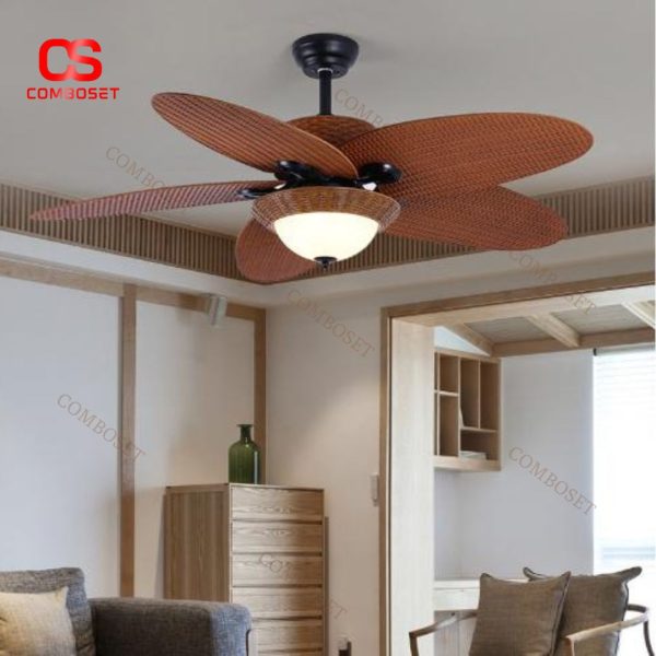 Đèn Quạt Trần Cổ Điển Màu Nâu Decor Phòng Khách Vintage, Hoài Cổ Với 3 Chế Độ Sáng