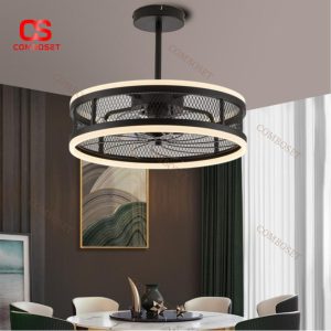 Đèn Quạt Trần Công Nghiệp Hiện Đại Có Remote Từ Xa, 3 Màu Đèn Và 6 Cấp Độ Gió Cho Phòng Ngủ