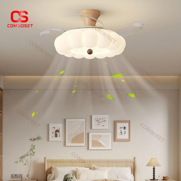 Đèn Quạt Trần Hình Bí Ngô, 6 Cấp Độ Gió, 3 Màu Sáng, Hẹn Giờ, Điều Khiển Giọng Nói Thông Minh