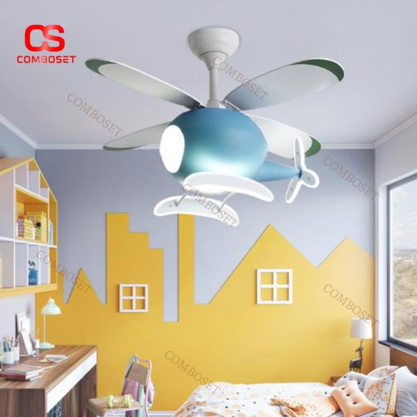 Đèn Quạt Trần Hình Máy Bay Màu Sắc, Remote Điều Chỉnh 6 Mức Độ Gió, 3 Chế Độ Sáng Trang Trí Phòng Ngủ Cho Bé