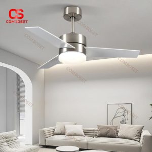 Đèn Quạt Trần Kim Loại Mạ Niken Có Remote Điều Chỉnh 3 Chế Độ Sáng, 6 Cấp Gió Mạnh Mẽ
