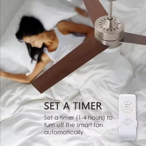 Đèn Quạt Trần Kim Loại Mạ Niken Có Remote Điều Chỉnh 3 Chế Độ Sáng, 6 Cấp Gió Mạnh Mẽ
