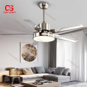 Đèn Quạt Trần Kim Loại Sang Trọng 3 Chế Độ Sáng, 6 Mức Độ Gió Thông Minh Cho Phòng Khách