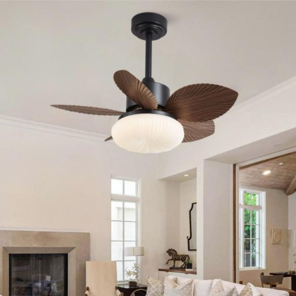 Đèn Quạt Trần Lá Cọ Động Cơ DC, Có Điều Khiển Từ Xa 6 Mức Độ Gió Thông Minh Cho Phòng Khách