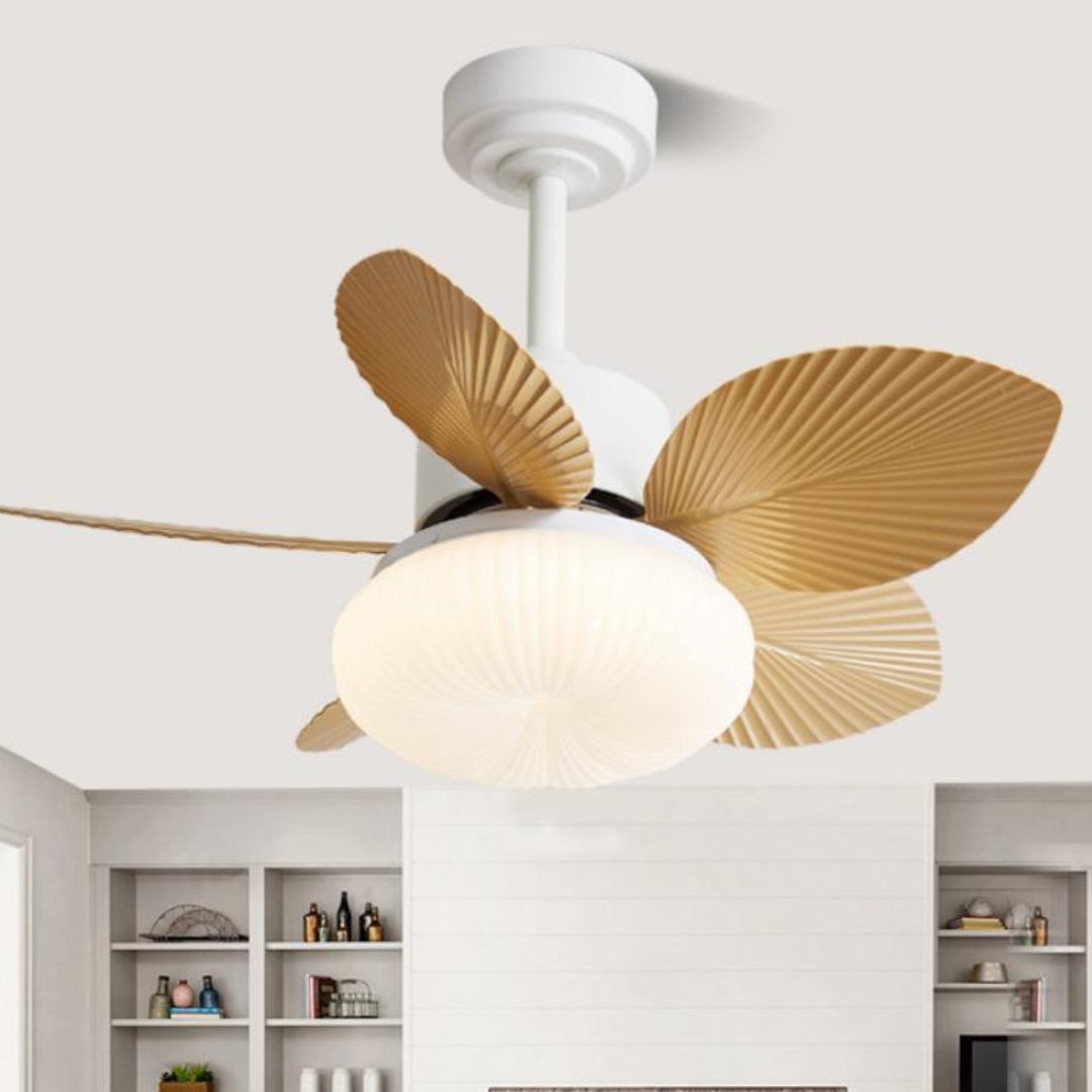 Đèn Quạt Trần Lá Cọ Động Cơ DC, Có Điều Khiển Từ Xa 6 Mức Độ Gió Thông Minh Cho Phòng Khách
