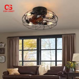 Đèn Quạt Trần Lồng Sắt Retro Hoài Cổ Điều Khiển Từ Xa, Decor Quán Cafe, Nhà Hàng Châu Âu