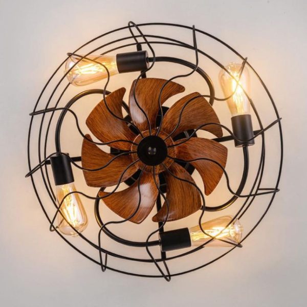 Đèn Quạt Trần Lồng Sắt Retro Hoài Cổ Điều Khiển Từ Xa, Decor Quán Cafe, Nhà Hàng Châu Âu