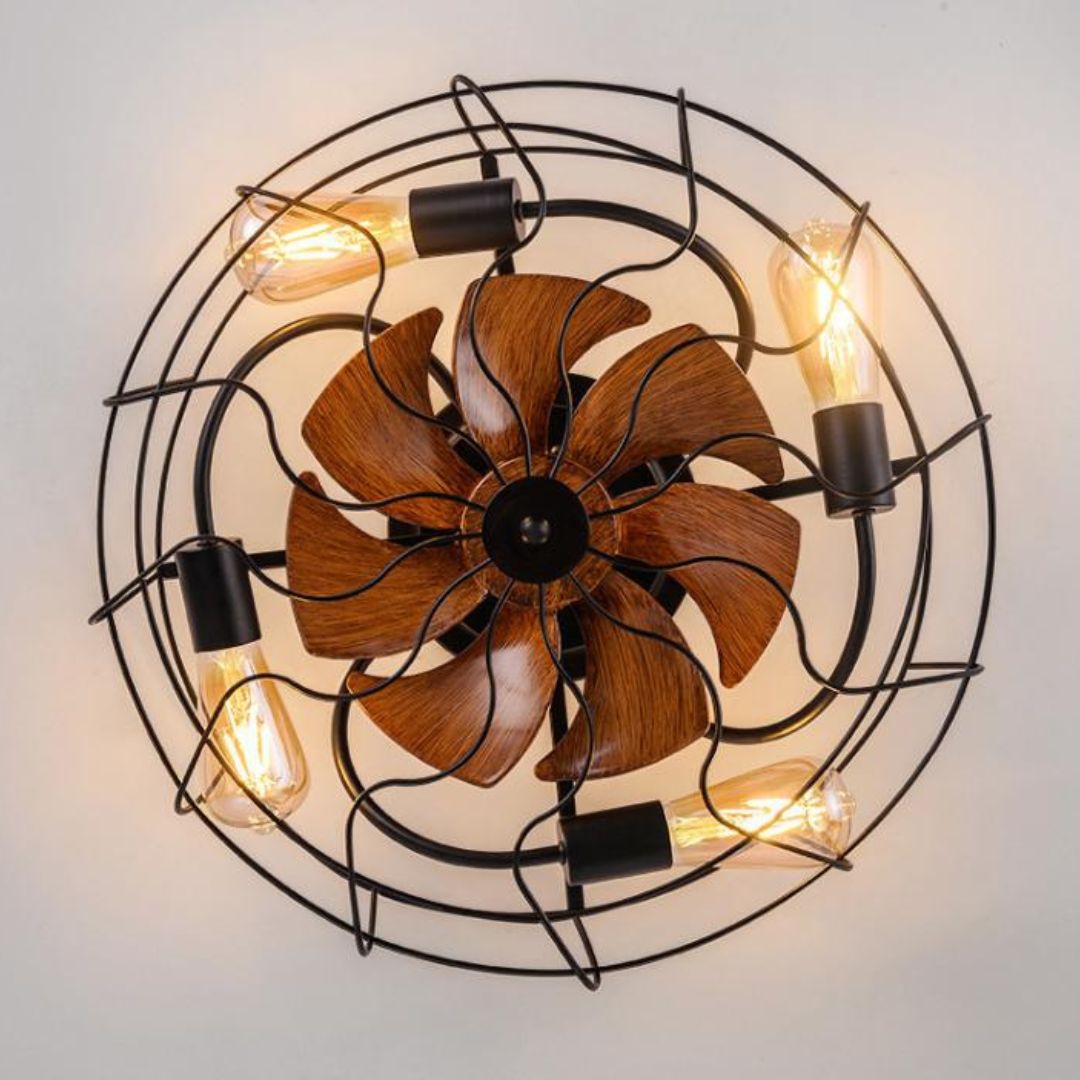 Đèn Quạt Trần Lồng Sắt Retro Hoài Cổ Điều Khiển Từ Xa, Decor Quán Cafe, Nhà Hàng Châu Âu