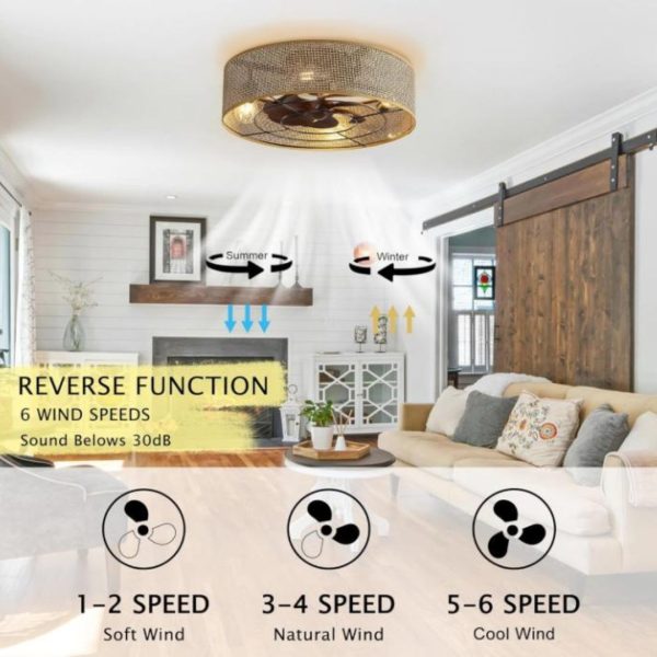 Đèn Quạt Trần Lồng Vải Tre Dệt Thủ Công Phong Cách Bohemian Mộc Mạc Có Điều Khiển Từ Xa, 6 Cấp Độ Gió