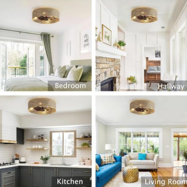 Đèn Quạt Trần Lồng Vải Tre Dệt Thủ Công Phong Cách Bohemian Mộc Mạc Có Điều Khiển Từ Xa, 6 Cấp Độ Gió