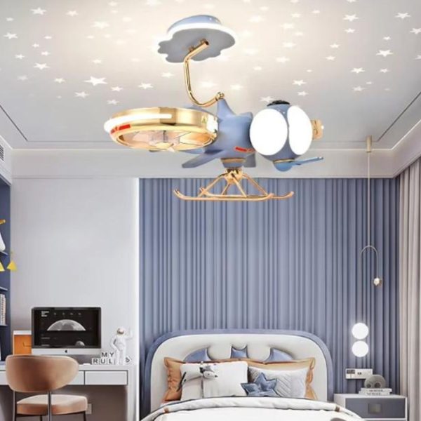 Đèn Quạt Trần Máy Bay Màu Xanh 3 Màu Sáng Decor Phòng Ngủ Cho Bé, Phòng Học Tập