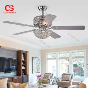 Đèn Quạt Trần Pha Lê 52inch, Có Điều Khiển Từ Xa 3 Chế Độ Sáng, 3 Cấp Độ Gió Phòng Ngủ, Phòng Khách