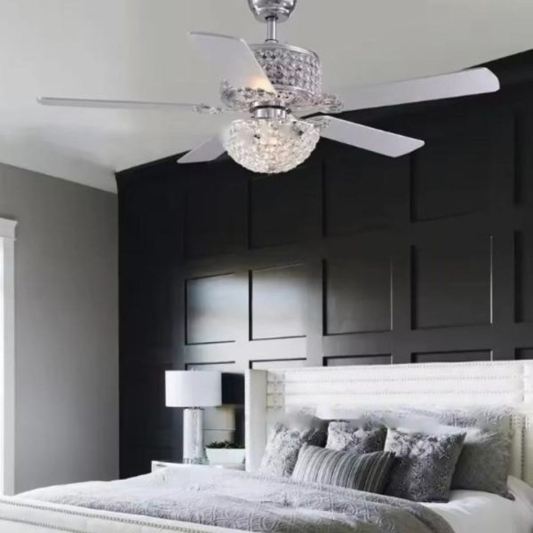Đèn Quạt Trần Pha Lê 52inch, Có Điều Khiển Từ Xa 3 Chế Độ Sáng, 3 Cấp Độ Gió Phòng Ngủ, Phòng Khách
