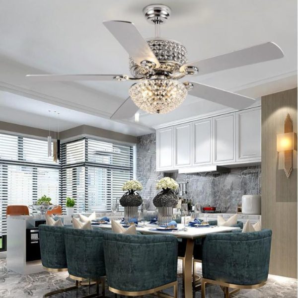 Đèn Quạt Trần Pha Lê 52inch, Có Điều Khiển Từ Xa 3 Chế Độ Sáng, 3 Cấp Độ Gió Phòng Ngủ, Phòng Khách