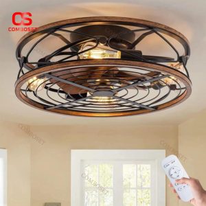 Đèn Quạt Trần Retro Công Nghiệp Lồng Sắt Cá Tính Trang Trí Quán Cafe, Nhà Hàng Cổ Điển Châu Âu