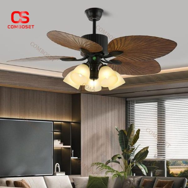 Đèn Quạt Trần Retro Lá Quạt Cổ Điển Decor Không Gian Phòng Khách, Phòng Trà, Phòng Ngủ