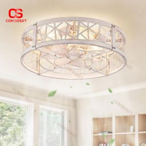 Đèn Quạt Trần Retro Trắng Dạng Lồng Sắt Phong Cách Công Nghiệp Trang Trí Quán Cafe, Nhà Hàng
