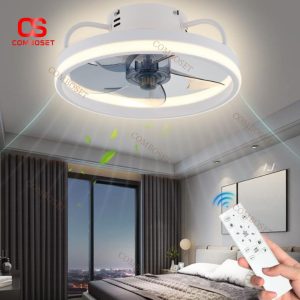 Đèn Quạt Trần Sắt Trắng Đen Tính Năng Hẹn Giờ Thông Minh Thiết Kế Hiện Đại Nhỏ Gọn, 3 Chế Độ Sáng