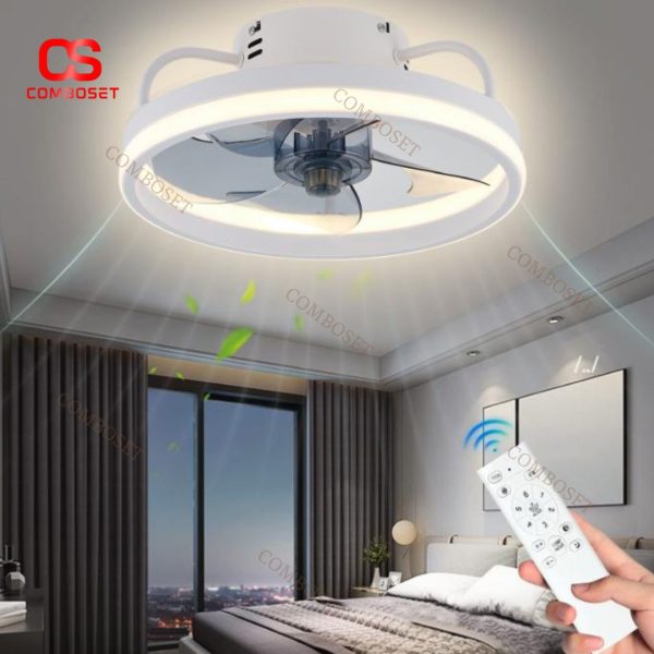 Đèn Quạt Trần Sắt Trắng Đen Tính Năng Hẹn Giờ Thông Minh Thiết Kế Hiện Đại Nhỏ Gọn, 3 Chế Độ Sáng
