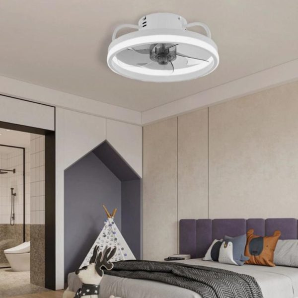 Đèn Quạt Trần Sắt Trắng Đen Tính Năng Hẹn Giờ Thông Minh Thiết Kế Hiện Đại Nhỏ Gọn, 3 Chế Độ Sáng