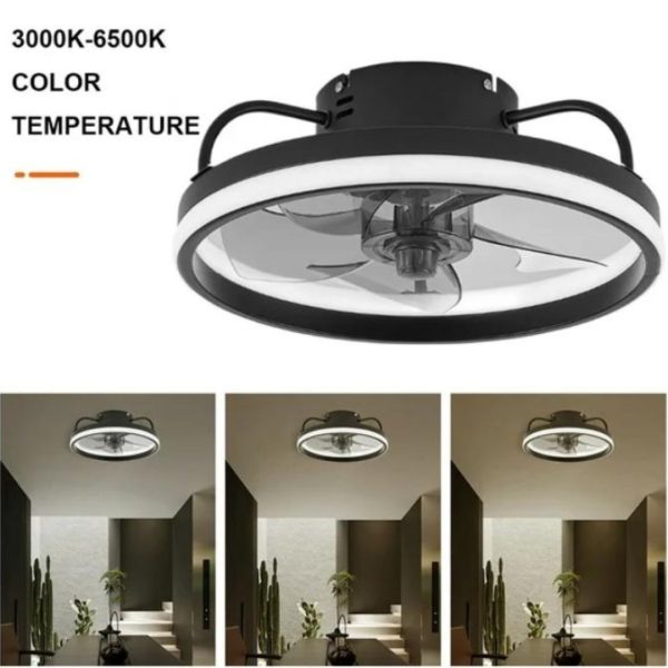 Đèn Quạt Trần Sắt Trắng Đen Tính Năng Hẹn Giờ Thông Minh Thiết Kế Hiện Đại Nhỏ Gọn, 3 Chế Độ Sáng