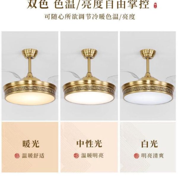 Đèn Quạt Trần Tròn Đồng Sang Trọng Hoài Cổ 3 Màu Sáng Trang Trí Phòng Trà Văn Hoá Phương Đông