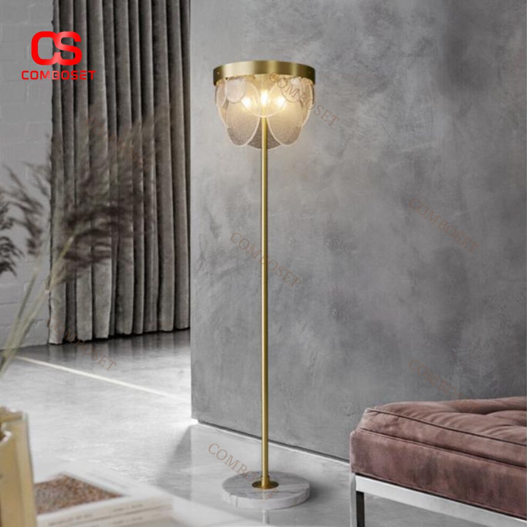 Đèn Sàn Đồng Thau Cánh Thuỷ Tinh Hình Vảy Cá Thiết Kế Vân Bong Bóng Nước Hiện Đại Trang Trí Phòng Ngủ Lãng Mạn