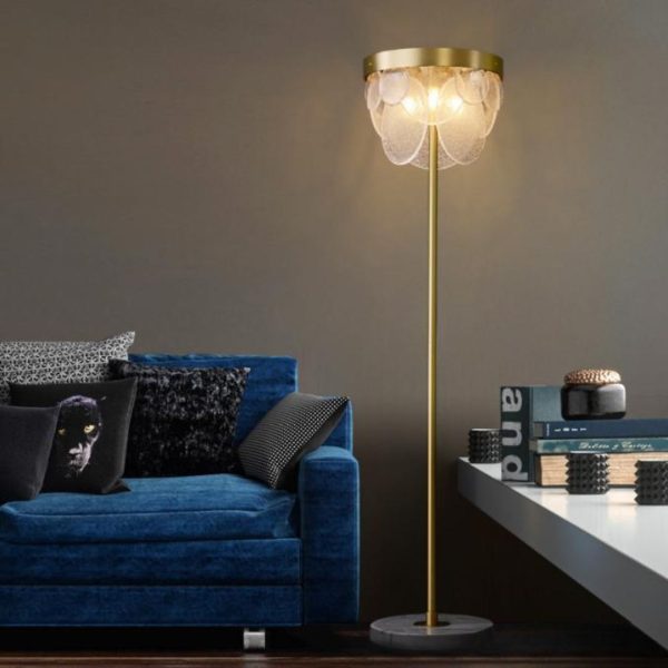 Đèn Sàn Đồng Thau Cánh Thuỷ Tinh Hình Vảy Cá Thiết Kế Vân Bong Bóng Nước Hiện Đại Trang Trí Phòng Ngủ Lãng Mạn