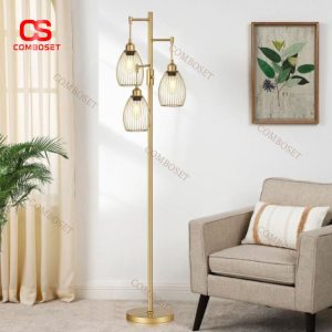 Đèn Sàn Đứng 3 Lồng Sắt Mạ Điện 3 Chế Độ Sáng Phong Cách Retro Công Nghiệp Cá Tính