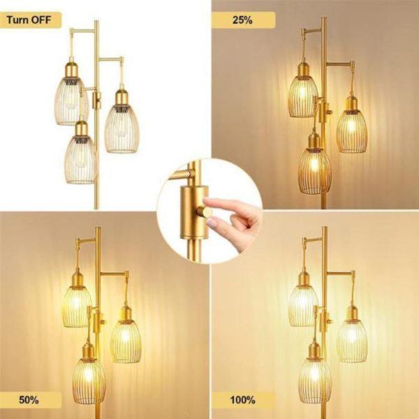 Đèn Sàn Đứng 3 Lồng Sắt Mạ Điện 3 Chế Độ Sáng Phong Cách Retro Công Nghiệp Cá Tính