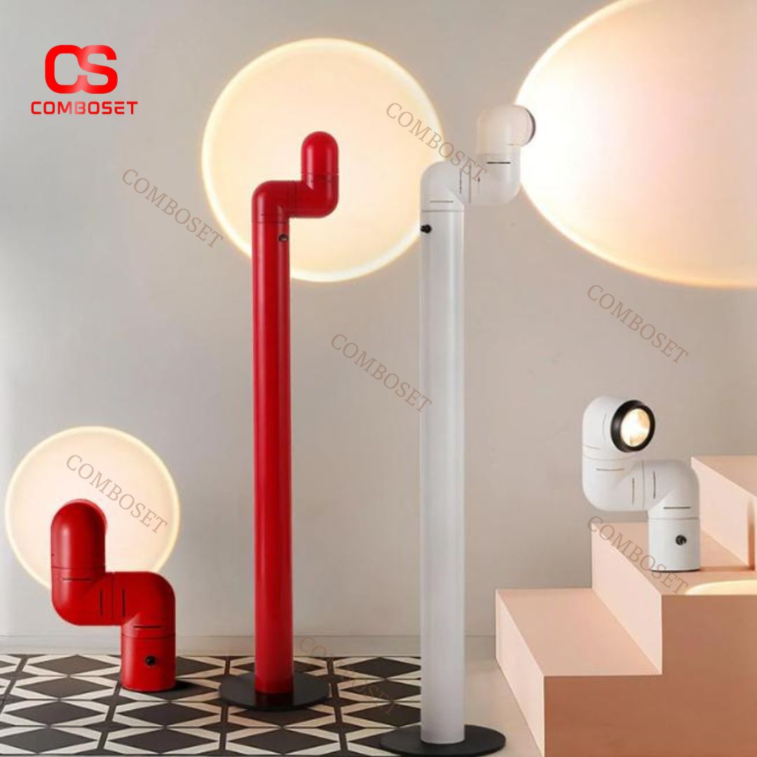 Đèn Sàn Hình Ống Nước Màu Sắc Trắng Đỏ Nổi Bật, Thiết Kế Xoay 180 Độ Sáng Tạo Nghệ Thuật