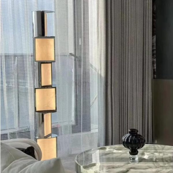 Đèn Sàn Khối Thép Acrylic Vân Đá Xoay 360 Độ Cao Cấp Decor Phòng Khách Hiện Đại, Quà Tặng Ý Nghĩa