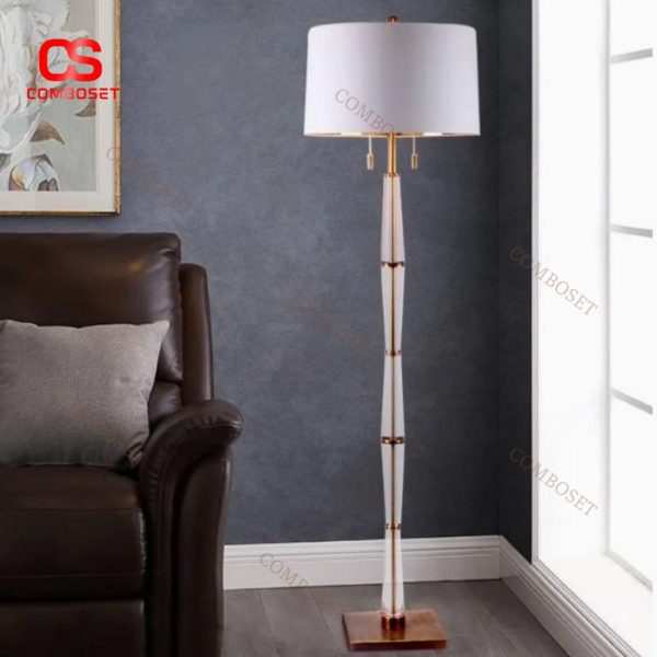 Đèn Sàn Pha Lê Trong Suốt, Chụp Vải Hiện Đại 2 Bóng Đèn Có Dây Kéo Công Tắc Tiện Dụng