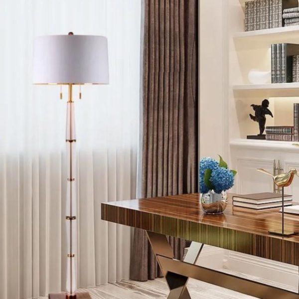 Đèn Sàn Pha Lê Trong Suốt, Chụp Vải Hiện Đại 2 Bóng Đèn Có Dây Kéo Công Tắc Tiện Dụng