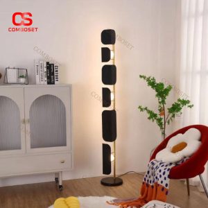 Đèn Sàn Sắt Mạ Vàng Đen Thiết Kế Hình Học Phong Phú Phong Cách Châu Âu