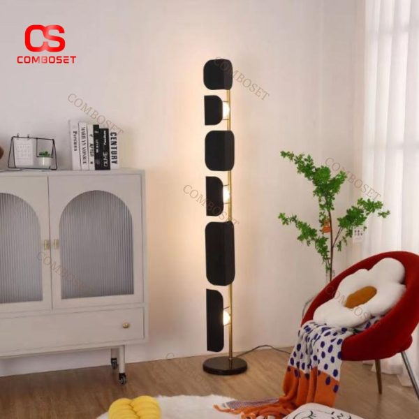 Đèn Sàn Sắt Mạ Vàng Đen Thiết Kế Hình Học Phong Phú Phong Cách Châu Âu