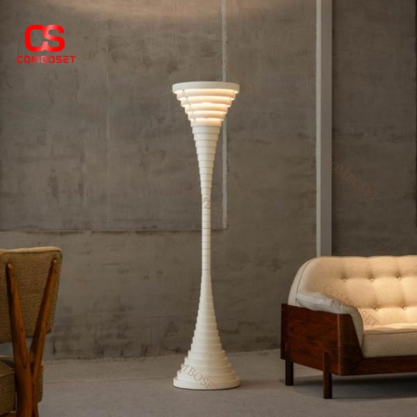 Đèn Sàn Tháp Lốc Xoáy Xoắn Ốc Màu Trắng Trang Nhã Mang Kiến Trúc Hy Lạp La Mã