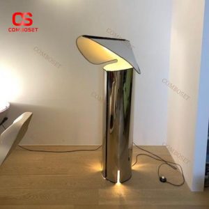 Đèn Sàn Thép Màu Bạc Mũ Vành Thiết Ý Sáng Tạo Decor Showroom, Studio, Triển Lãm Nghệ Thuật