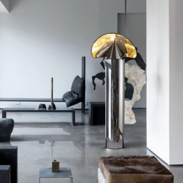 Đèn Sàn Thép Màu Bạc Mũ Vành Thiết Ý Sáng Tạo Decor Showroom, Studio, Triển Lãm Nghệ Thuật