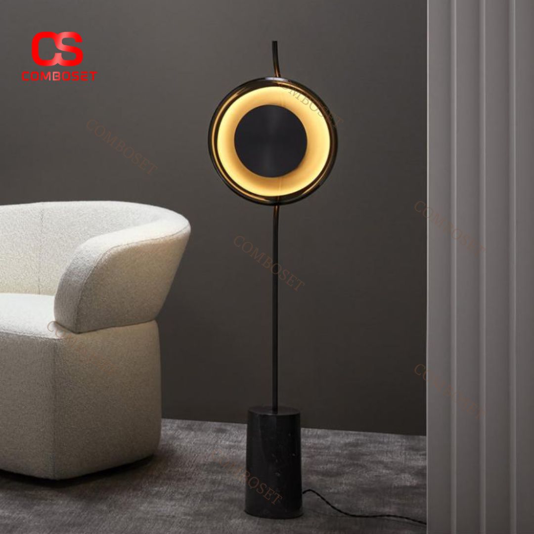 Đèn Sàn Thuỷ Tinh Tròn Đế Đá Cẩm Thạch Sang Trọng Bắc Âu Trang Trí Khách Sạn, Nhà Hàng