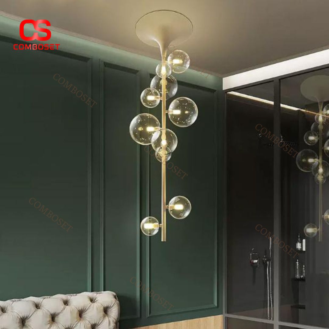 Đèn Thả Trần Bóng Thuỷ Tinh Trong Suốt Nghệ Thuật Trang Trí Lễ Tân, Nhà Hàng, Khách Sạn