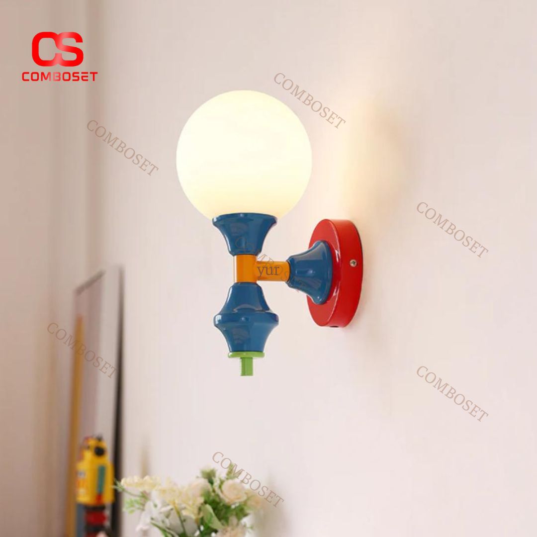 Đèn Tường Kim Loại Sắc Màu Bóng Thuỷ Tinh Chiếu Sáng Phòng Ngủ Trẻ Em, Phòng Học