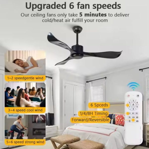 Quạt Trần 3 Cánh Cong Nghệ Thuật, Động Cơ DC Tiên Tiến 5 Tốc Độ Gió Cho Phòng Khách