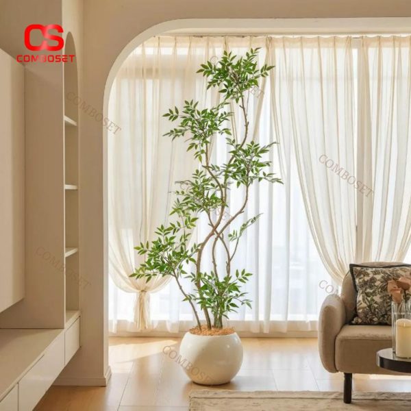 Chậu Cây Giả Lá Tre Kiểu Dáng Uốn Lượn Trang Trí Nội Thất Văn Phòng, Spa, Phòng Trà, Cửa Hàng