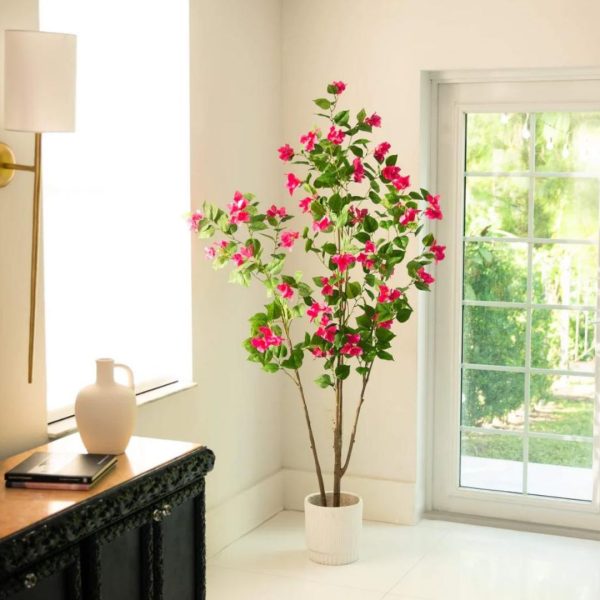 Chậu Hoa Giấy Màu Đỏ Giả Vải Lụa Rực Rỡ Decor Nội Thất Phòng Khách, Ban Công, Quán Cafe