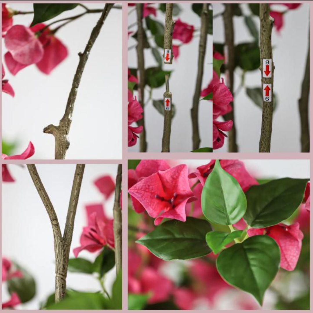 Chậu Hoa Giấy Màu Đỏ Giả Vải Lụa Rực Rỡ Decor Nội Thất Phòng Khách, Ban Công, Quán Cafe