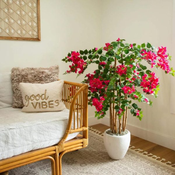 Chậu Hoa Giấy Màu Đỏ Giả Vải Lụa Rực Rỡ Decor Nội Thất Phòng Khách, Ban Công, Quán Cafe