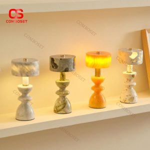 Đèn Bàn Đá Cẩm Thạch Cao Cấp, Cổng Sạc Type C, Công Tắc Cảm Ứng Tiện Lợi Decor Phòng Khách Sang Trọng