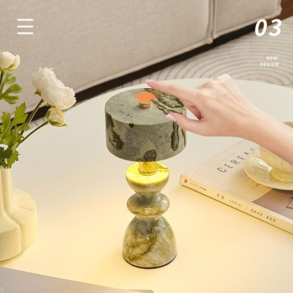 Đèn Bàn Đá Cẩm Thạch Cao Cấp, Cổng Sạc Type C, Công Tắc Cảm Ứng Tiện Lợi Decor Phòng Khách Sang Trọng